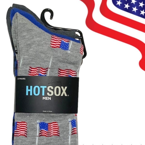 Hot Sox 3 Pack Flag Patriotic Theme Novelty Dress Crew Socks Gift Men’s Unisex - Picture 9 of 16